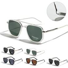 Back To School Polarized Lenses Glasses For Travel Use, Casual Glasses, Gifts For Him, Fashion Fall/Summer 2025 Geometric Frame Double Beam Design Sun Protection Glasses , Travel Accessories .Show Your Personality, Fine Material, Both Comfort And Quality, With The Magic Weapon, Unlock A Variety Of Styles! Polarized TR90  Vintage Square Flattop Sun Glasses Double Bridge Metal Eye Wears  For The Summer - Silver With Green - 查看 8