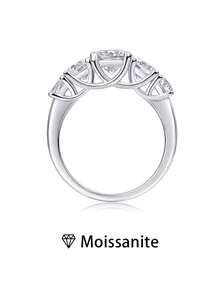 1 件女士结婚戒指，5 排戒指 3.5 克 925 纯银，1 克拉莫桑石，波西米亚宫廷风格，订婚/婚礼/周年纪念/情人节礼物，附有莫桑石证书和精致礼品盒 - 銀色 - 查看 8