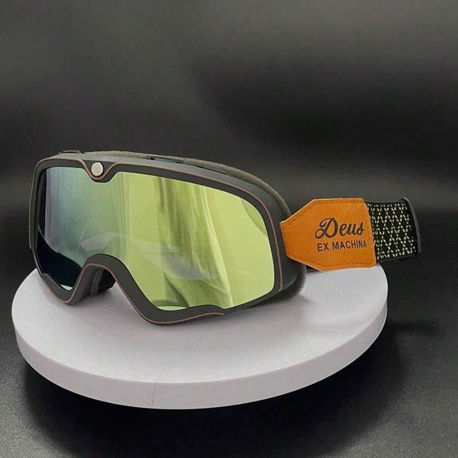 Vintage Motorcycle Goggles – Full-Frame Windproof Racing Riding Eyewear For Outdoor Sports, Unisex Helmet-Compatible* - Viền vàng đen và nâu - Xem 1