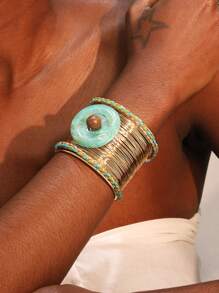 1pc Handmade Colorful Bohemian Style Wire Wrapped Open Bangle Bracelet, Fashionable For Women, Suitable For Vacation, Beach, Party And Daily Wear