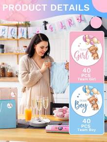 80pcs Gender Reveal Stickers For Boy Or Girl - A Set Of 80 Beautifully Designed Labels Suitable For Baby Shower And Gender Reveal Parties - Multicolor - View 8