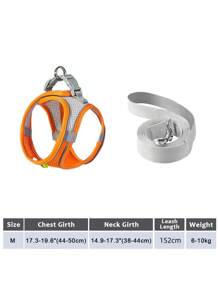 2pcs/Set Reflective Cat Dog Leash And Harness Set - Comfortable, Breathable Mesh Vest With Padded Nylon Lead For Small To Medium Breeds Pet Collars - No-Choke Design With Dual D-Ring