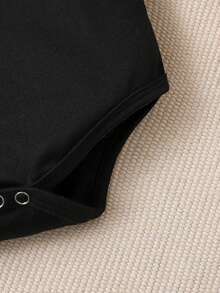 Baby Letter Print Baby Casual One-Piece Short Sleeve Cute Crawler - Black - View 4