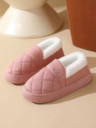 New Winter Full Coverage Faux Thermal Lined Warm House Slippers For Women & Couples, Thick Sole Anti-Slip Plush Snow Boots For Indoor & Outdoor Wear, Durable