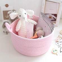 Handmade Woven Cat-Shaped Storage Basket, Desktop/Bedside Organizer Basket, Living Room/Bedroom Storage Bin - Pink - View 3