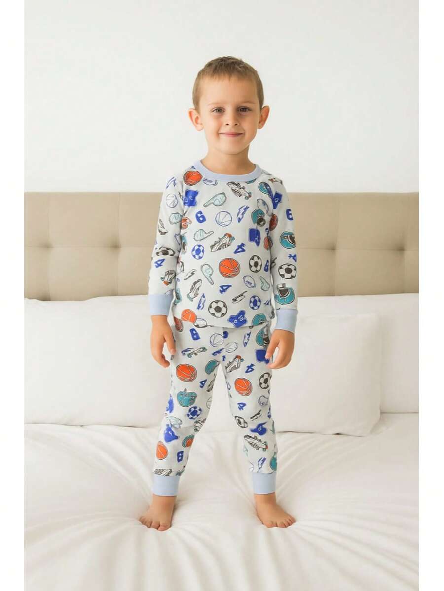 Boy's Pajamas Pants + Long Sleeve T-Shirt 100% Cotton Printed Spring-Autumn