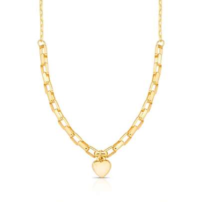 Conjunto Colar e Brinco Dourado Banhado a Ouro 18k  Elos Quadrados Coração MUK Semijoias