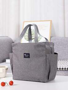 1pc Large Capacity Insulated Lunch Bag, Handheld Insulated Bag With Dual Pockets, Thick Waterproof Bento Lunch Box Bag, Reusable Aluminum Foil Picnic Bag, Suitable For Teachers, Students, Office, Picnic, Hiking, Beach - Grey - View 5