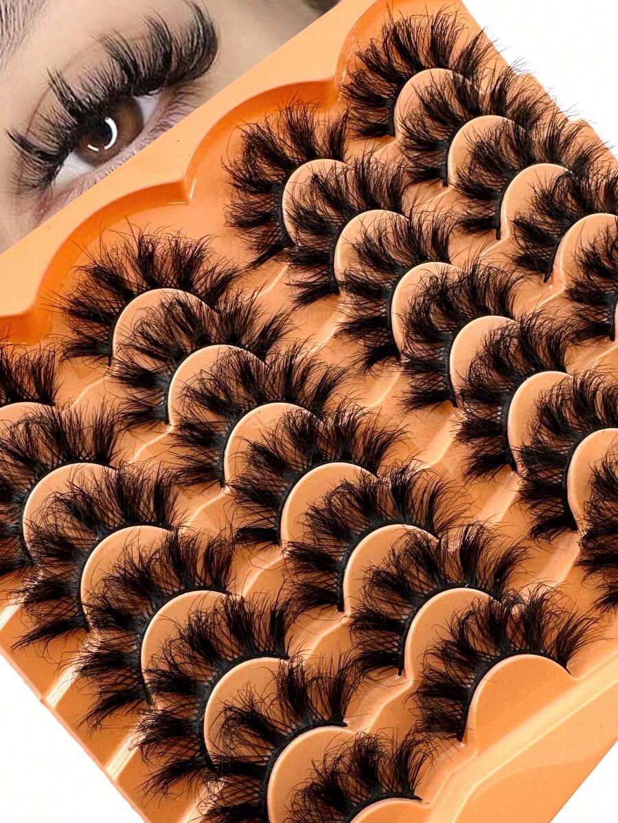 14 Pairs Of Thick, Elegant D-Shaped Curly False Eyelashes, Natural Looking Soft And Fluffy Faux Mink Lashes 3D False Eyelashes Russian Curl Eyelashes Dramatic Messy Mink Lashes Intelligent Full Lash Strip Lengthening And Curling For Beauty Makeup, Reusable For Daily And Party Use, Can Be Used As Gifts Strip Lashes, Lashes, Eyelashes, Fake Lashes - 濃密款 - 查看 1