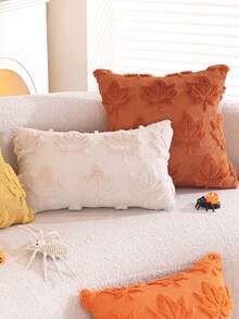 1 Peça Capa de Almofada Decorativa de Outono/Inverno, Padrão de Folha de Bordo, Artesanato Acolchoado, Adequado para Quarto, Quarto, Decoração de Sofá, Almofada, Almofada de Arremesso, Marrom (Sem Enchimento de Almofada) - Castanho - Visão 4