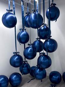 10pcs 22-Inch Navy Blue, Red 4D Effect Aluminum Foil Balloons (Includes Ribbons) 4D Round Foil Balloons, Floatable, Filled With Helium, Suitable For Birthday Party, Bachelor Party, Engagement, Wedding, Party, Halloween, Christmas Gifts, New Year, Anniversary, Photography Props, Gender Reveal, Room Decor, Party Decor. 1pc 4cm Wide X 22m Colorful Ribbon - Multicolor - View 2