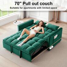 3 In 1 Convertible Sleeper Sofa Bed, Modern Velvet Loveseat Futon Couch W/Pullout Bed, Small Love Seat Lounge Sofa W/Reclining Backrest, Toss Pillows, Furniture For Living Room, GREEN - màu xanh lá - Xem 5