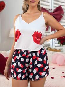 Conjunto de Pijama de Verano de 2 Piezas: Camiseta de Tirantes + Pantalones Cortos - Imprescindible para el Verano - Blanco y Negro - Ver 1