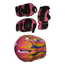 Casco Rosa Infantil Con Protecciones Para Las Rodillas Y Los Codos Incluidas Con El Casco - Rosa - Ver 1