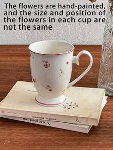 1pc 复古英国花卉陶瓷咖啡杯，奢华金边高腰杯，家用下午茶杯，办公室水杯，早餐牛奶杯，饮料杯，送礼情侣杯返校