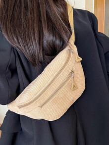 حقيبة صدر نسائية بسيطة وعملية من قماش الكوردروي ذات لون واحد، مناسبة للرياضة والسفر والأناقة اليومية - متعدد الألوان - مشاهدة 5
