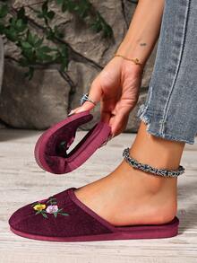 2025 New Fashion Embroidered Slip-On Slippers, Suitable For Indoor & Outdoor Wear, Mesh Material - Burgundy - View 2