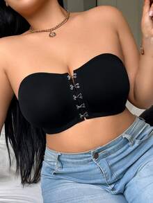 大码女式前开合纯色抹胸文胸 - 黑色 - 查看 5