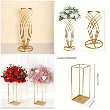 1 szt., klasyczny, geometryczny stojak na kwiaty w kolorze złotym, centralny element dekoracji ślubnej, używany na weselach, w domu i na imprezach. Kwadratowy stojak na kwiaty do eleganckiej ekspozycji kwiatów wewnątrz i na zewnątrz. Stojak na kwiaty do dekoracji domu i na imprezy z wieloma elementami.