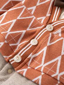 几何图案宝宝绅士服春秋长袖系带连体裤，易于穿着（适合宝宝派对和各种场合） - 亮橙色 - 查看 5