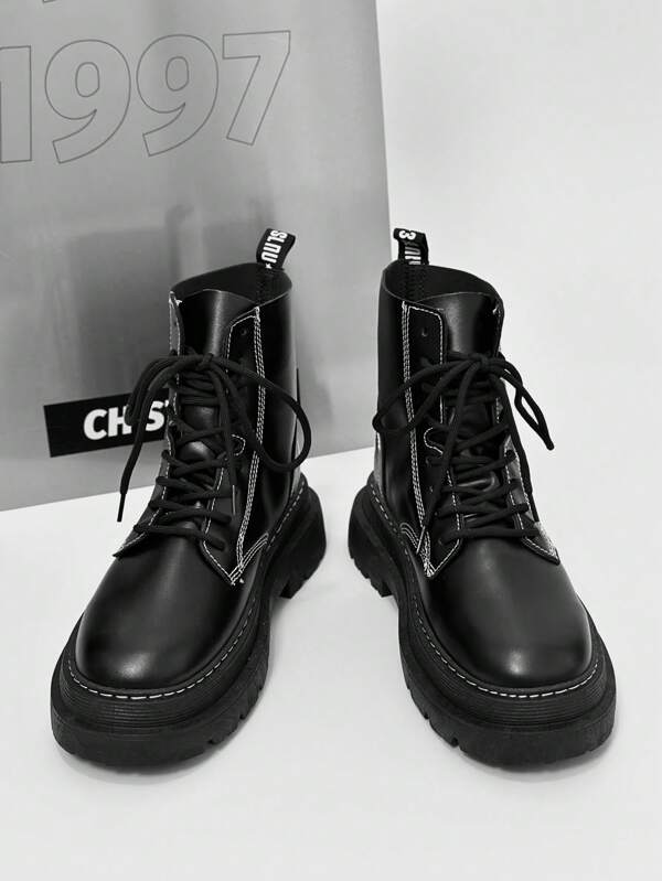 New High-Top Versatile Boots, Leather Shoes, Workwear Boots, Casual Boots With Zipper, Popular High-Top Big Head Leather Boots