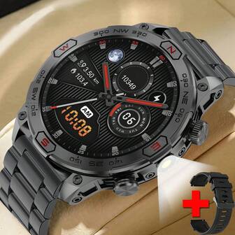 Men 1.43 Inch Full Touch HD Large Round Smartwatch 450mAh Capacity Battery Wireless Call Message Receivion Outdoor Sports Fitness Pedometer Multil Dials Smart Watch Music Remote Control Stopwatch Alarm Clock For Android IOS Smart Bracelet