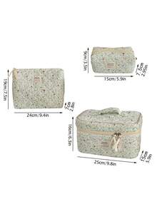 1件/套 花卉图案灯芯绒化妆包，多功能化妆品收纳袋，便携式拉链化妆品整理包，可收纳化妆品、护肤品、口红、化妆刷、护手霜、耳机、硬币、钥匙、小物件，适合居家、旅行、度假、上学、化妆包、洗漱包、旅行必备、邮轮必备、宿舍必备、伴娘礼物、母亲节礼物、生日礼物、送给朋友和老师的礼物 - 綠色 - 查看 8