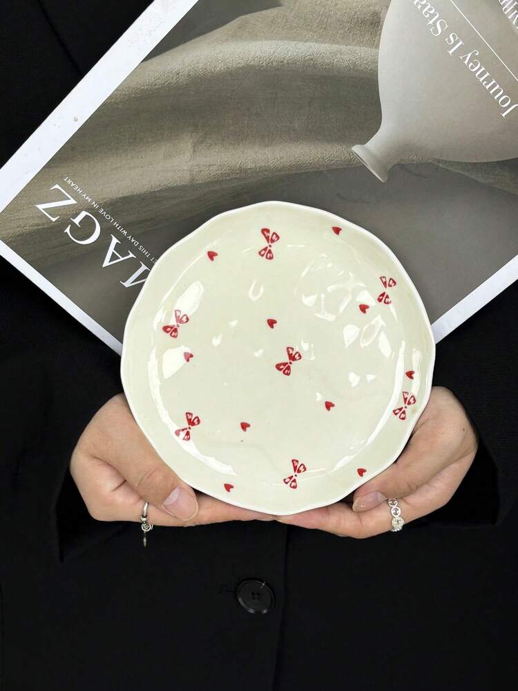 1 件带蝴蝶结设计的陶瓷盘子，不对称手工盘子，适合牛排、意大利面、沙拉、甜点、早餐，送给家人和朋友的礼物 - 彩色 - 查看 11