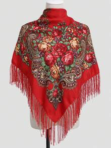 1pc Women's Autumn/Winter Bohemian Style Printed Square Scarf, Large Size Tassel Shawl Wrap Handkerchief, Multi-Scenario Use - Multicolor - View 14