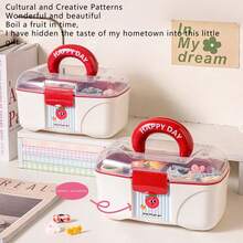 Hair Accessories Storage Box Cute Kids Portable Plastic Organizer With Handle Divided Compartments For Clips Headbands Storage - 粉色 - 查看 3