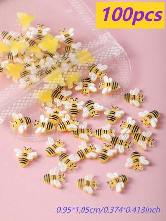 10 pièces/30 pièces/50 pièces/100 pièces Divers mini ornements en résine 3D d'abeilles, accessoires d'art pour ongles d'insectes jaunes de dessin animé, décoration plate de style kawaii sans odeur, accessoires pour ongles à ailes transparentes jaunes multicolores et petits strass en forme d'abeille, convient pour la manucure DIY des femmes, le salon d'ongles, le scrapbooking et l'artisanat, décoration d'abeille série Moyen-Orient style japonais et coréen