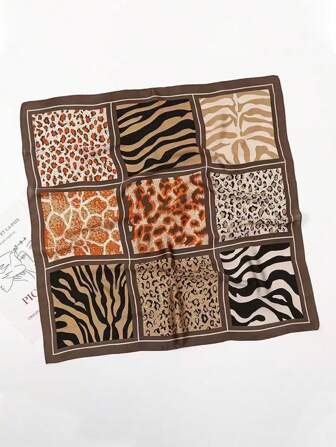 1 件新款女士仿丝头巾 70 厘米豹纹围巾头带发带围巾，时尚多用途配饰适合日常使用