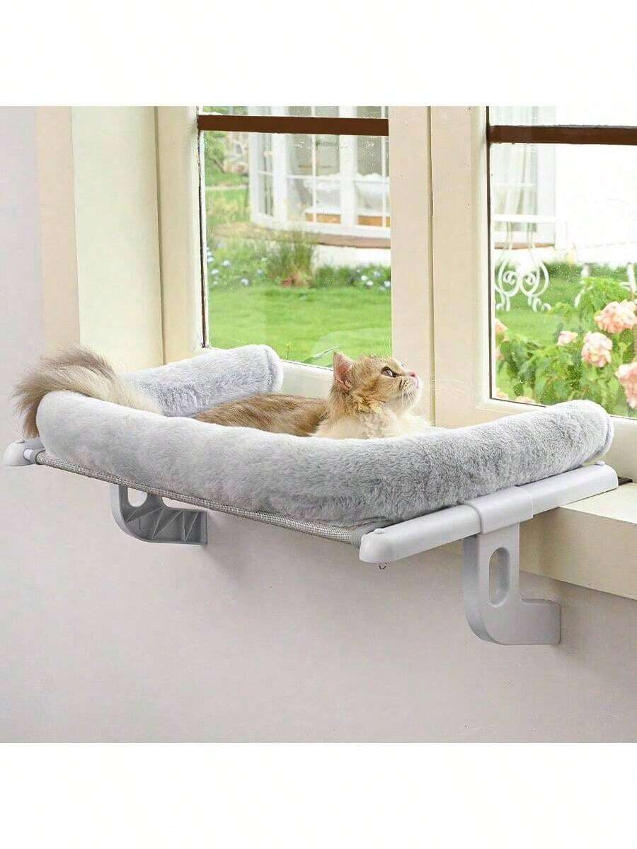 Adjustable Cat Window Perch With Large Bolster - Easy Assembly Sill Bed For Cats & Kittens (Grey, Large Size) - Grey - View 1