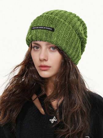 New Thick Knit Beanie Hat, Loose Fit, Unisex, Warm, Casual, Fashionable, Personalized, Versatile, Polyester, No Brim, Autumn/Winter