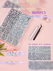8600pcs Resin Jelly Rhinestones, Transparent AB Flat Back Gems With Triangle Board And Tweezers, Wax Crayons, For DIY Crafts, Clothing, Shoes, Nail Art - White - View 3