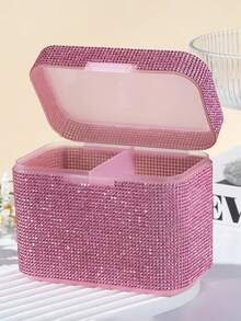 1pc Sequin Decorated Manicure Jewelry Box, Rhinestone Storage Box, Creative Storage Box, Manicure Dust-Proof & Anti-Oxidation, Large Capacity For Manicure Decorations, Recommended By Professional Manicurists, Handmade Sequin Decor, Shining Under Sunlight - Multicolor - View 7