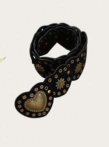 1 buc Curea Stil Boho Cowboy Western, Curea din piele punk cu cataramă unică în formă de inimă pentru femei, Accesoriu pentru curea boemă, potrivită pentru rochii, purtare zilnică, petreceri, Crăciun, cadouri