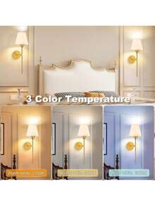 无线电池供电壁灯，金色可充电可调光壁灯，带可拆卸灯泡和遥控器，15种颜色可选，适用于卧室、客厅、走廊 - 1Pack - 查看 4