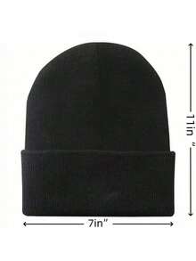 1 件裝男用黑色保暖舒適翻邊無簷小便帽冬帽 - 黑色 - 查看 6