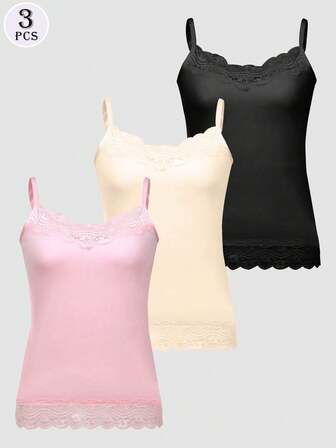3pcs Women Lace Camisole Vest Tops, Comfortable & Versatile