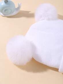 3 件 Baby Love 刺绣冬季厚针织帽，可爱的帽子适合男婴和女婴，带有双绒球设计。圣诞节/感恩节礼物 - 彩色 - 查看 3