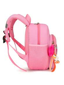 1PC Kindergarten Schoolbag Girls Primary And Middle School Class Preschool Cute Cartoon Schoolbag Lightweight Pony Pattern Burden Reduction Backpack With Rabbit Pendant Back-To-School Season - Pink - View 5