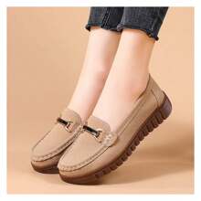 Loafers For Women, Comfortable Slip On Suede Flats Metal Buckle Walking Shoes