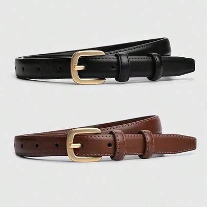2pcs Needle Buckle Women's Casual Minimalist Thin Belt, Versatile PU Leather Belt For Jeans, Skirts, Pants, All Season Fall, Autumn, Halloween