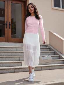 Women's Cropped Cardigan Bolero Shrug Long Sleeve Button Down Knit Sweater For Dresses And Jeans, Sizes S To XL - 粉色 - 查看 3