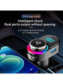 1 pieza Reproductor de MP3 para coche con cargador de teléfono | Bluetooth 5.3 | Manos libres | Transmisor FM para música y navegación | Cargador rápido para coche - Negro - Ver 3