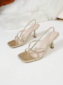 Sandalias de tacón alto con punta puntiaguda para mujer, sandalias de moda con volantes