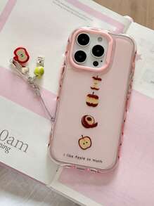 Funda de teléfono con colgante de manzana rosa de estilo coreano Ins, adecuada para iPhone 16 Pro Max/iPhone 15, nuevo modelo de mujer 14, 16 personalizado 13 de alta gama 15 Pro a prueba de golpes 14 Pro/12/11 Funda protectora