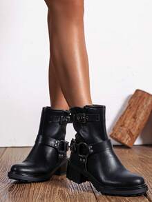 Stylish Classic Chunky Heel Ankle Boots - Black - View 3