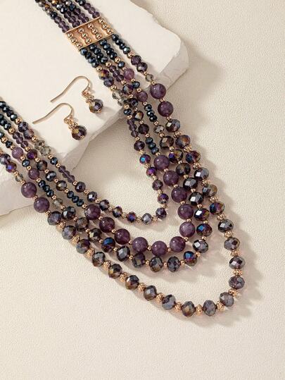 1pc Elegant Purple Multi-Layer Necklace Set